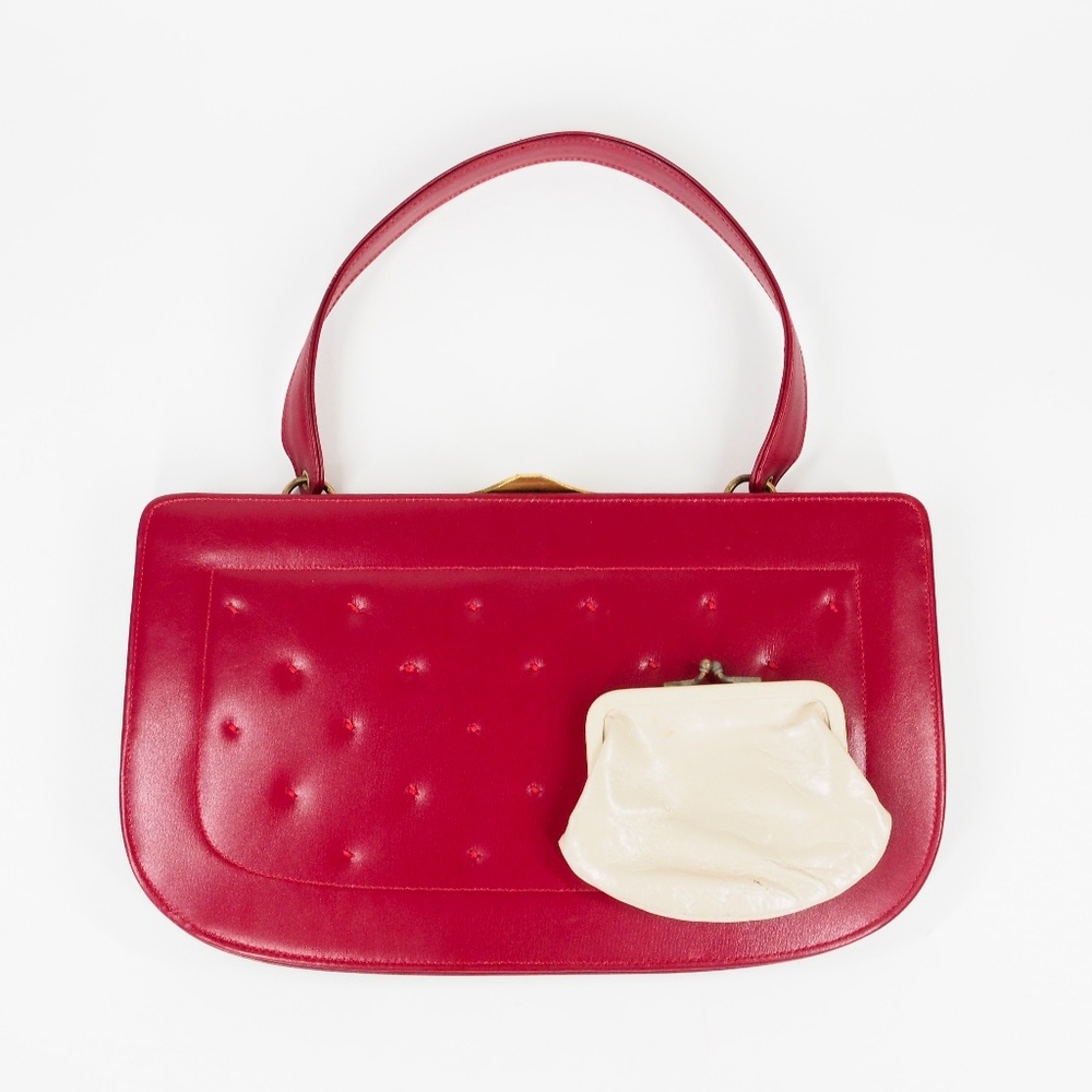 Dofan France Red Genuine Leather Top Handle Handbag with Coin Purse MCM vintage